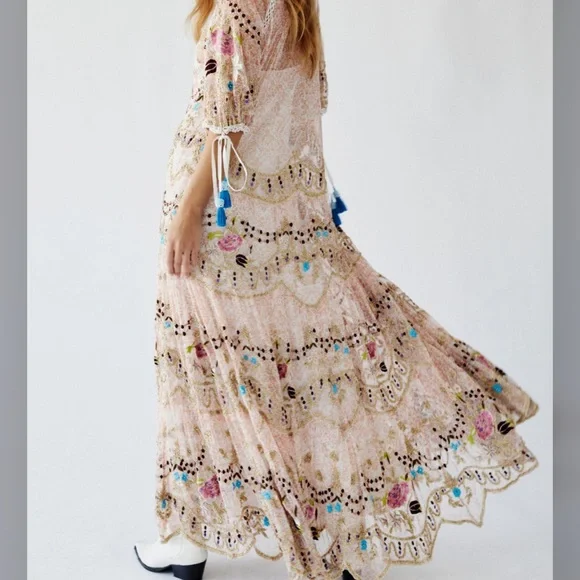Free People Party Rosalie Beaded Tassels Embroidered Maxi Dress - Picture 3 of 10